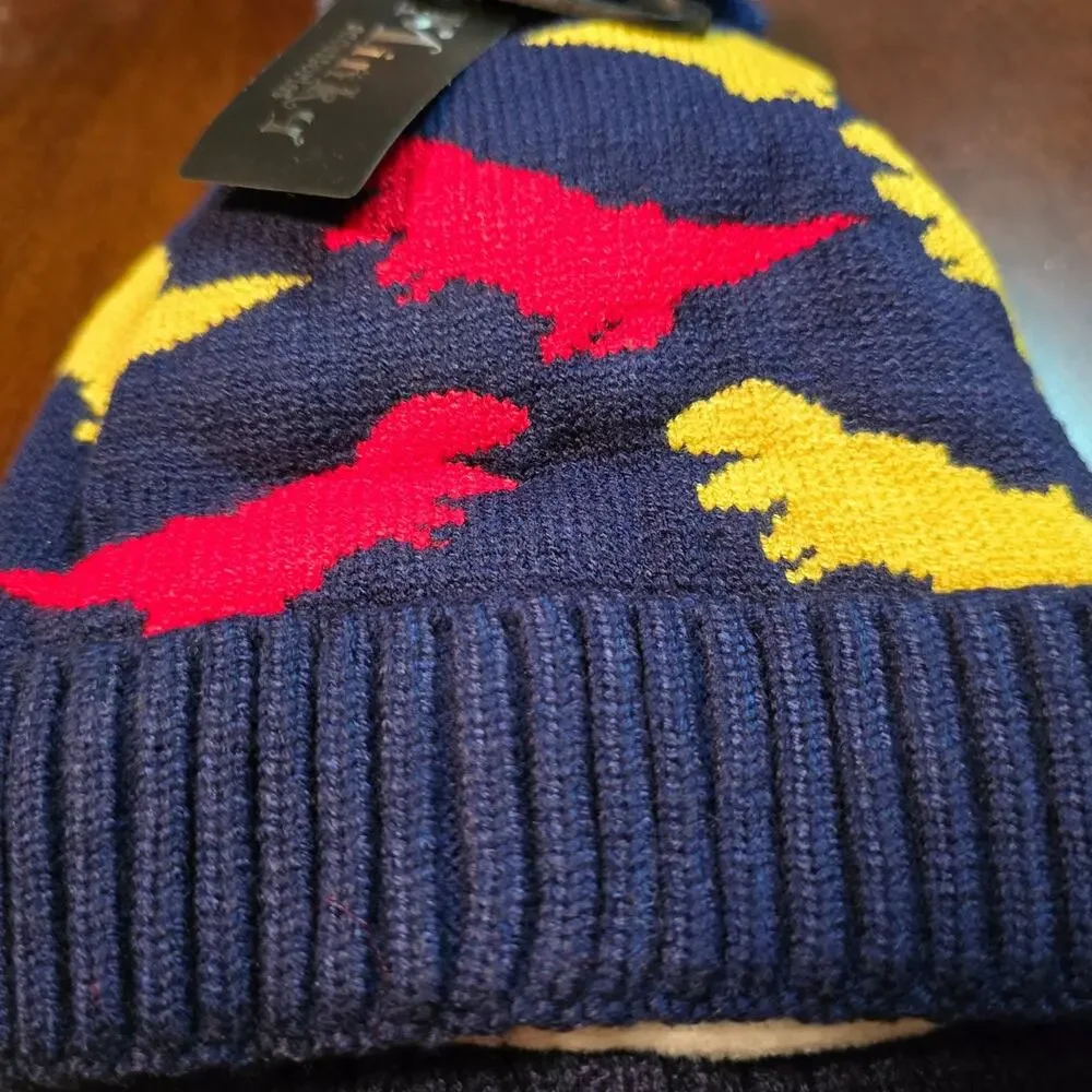 Minky Navy Dinosaur Pom Pom infant Beanie Hat NWT